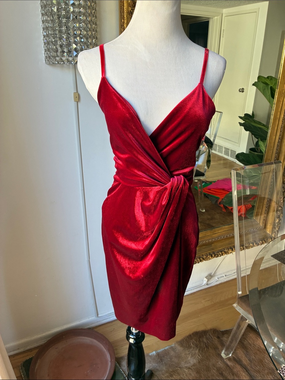 Bailey 44 Red Draped velvet Knot-Front dress size Xs